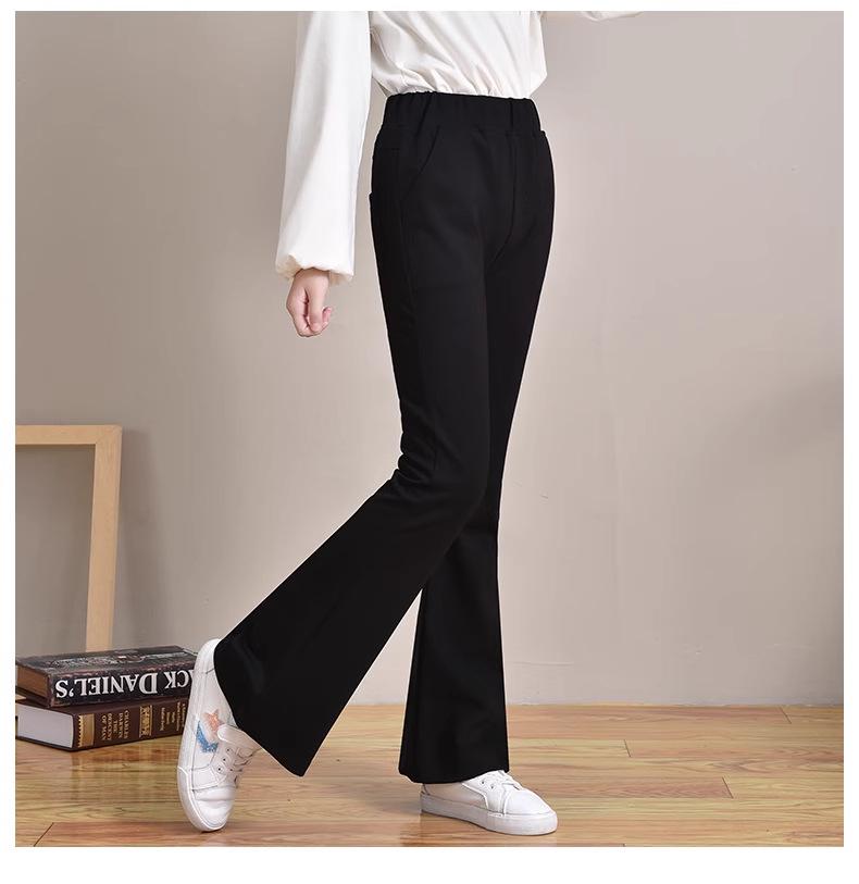 Stylish Black Flared Trousers for Girls - Fitted Waist, Autumn/Winter 2025, Casual Long Fit for Teens