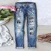Autumn and Winter New Skeleton Ripped Cloth Jeans Women's Straight Trousers