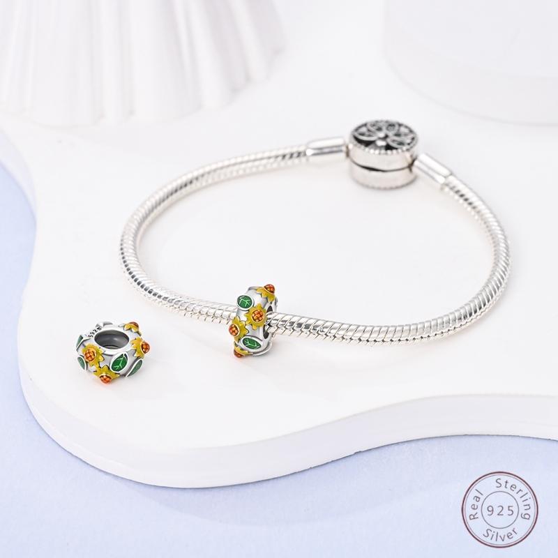 Copper Beaded Pendant Shiny Zirconia Sunflower Flower Original 3Mm Bracelet Women Fine Jewelry