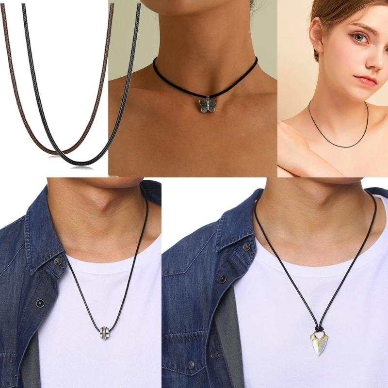 Black Leathers Necklace Cord with Stainless Steel Clasps for Necklaces Pendant Bracelet String Rope DIY Jewelry Making