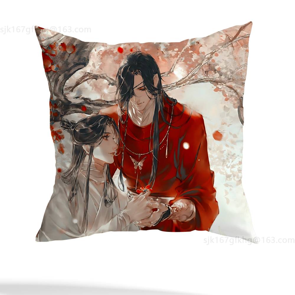 Anime Tian Guan Ci Fu Pillow Case Square Double-Sided Printing Short Plush Sofa Cushion Cover Bedroom Bedside Pillow