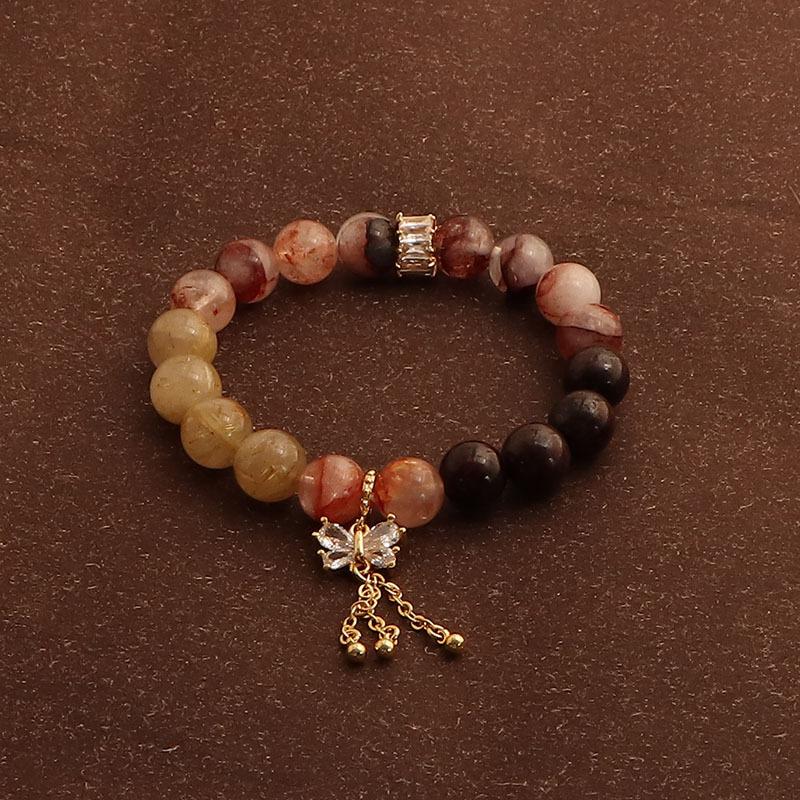 Natural Golden Hair Crystal Garnet Red Glue Flower Crystal Bracelet Lucky Transshipment Wangye Butterfly Bracelet Female Douyin Burst