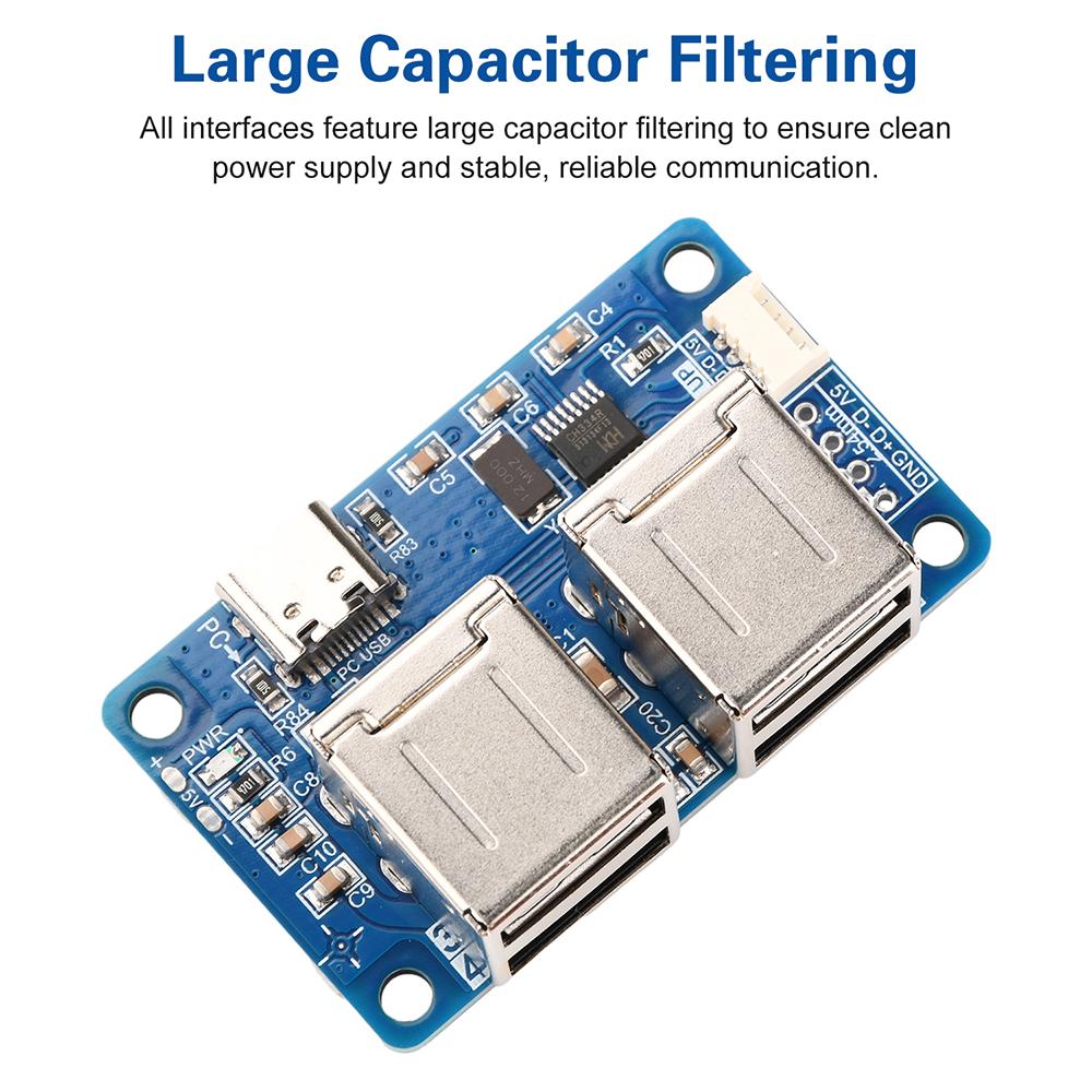 USB 2.0 Hub 1 to 4 Port Hub Splitter Module USB Dual-Layer Plug-and-play Driver-free for Windows 500mA fuse Protection Type-C