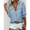 Long - Sleeve Button - Up Double - Pocket Lapel Casual Women's Blouses & Shirts