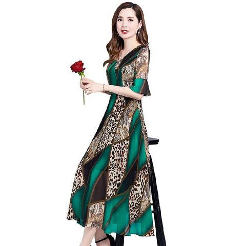 Large Size Women's Dress Summer New Fat MM Temperament Mother Medium and Long Ethnic Style Printed Dress