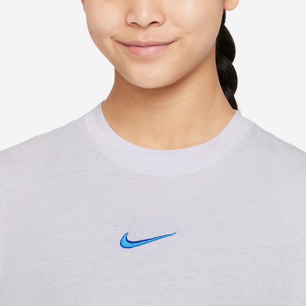 Nike Sportswear Logo Embroidered Short Sleeve T-Shirt Kids Tops White Blue DH5750-085