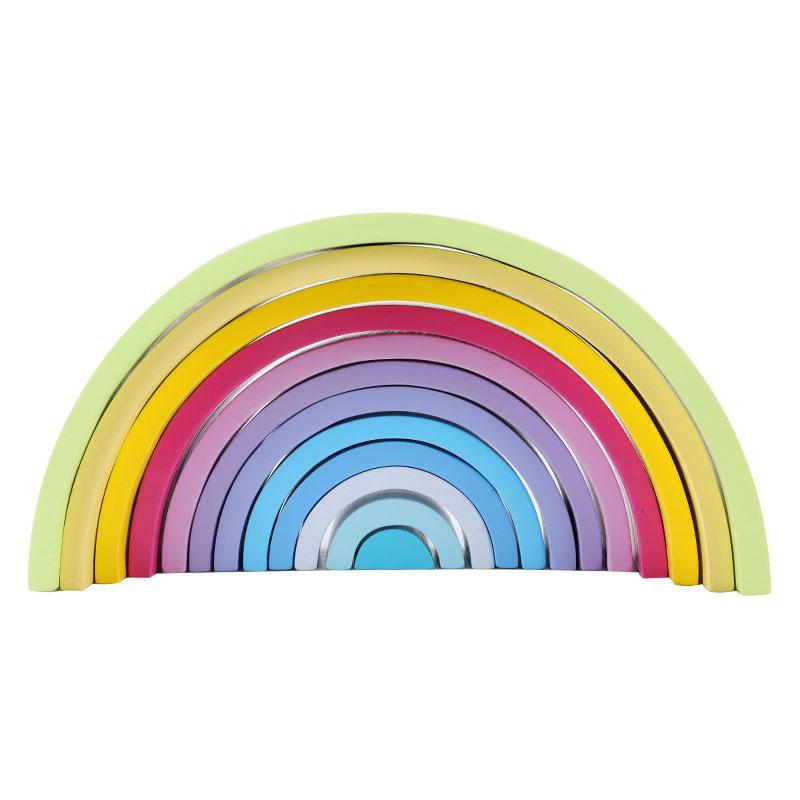 Montessori Rainbow Building Block Solid Wood Educational Toy Rainbow Forest Castle Puppet Creative Puzzle Educational Toy To Kid