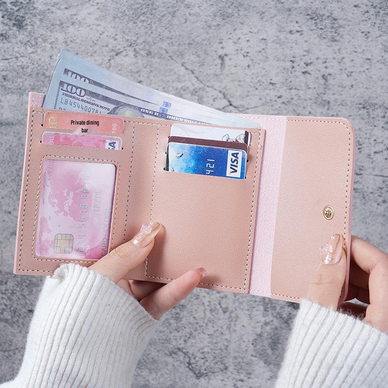 Glossy Ultra-Thin Women's Trifold Wallet: Compact, Multi-Function Card Holder & Ticket Clip.