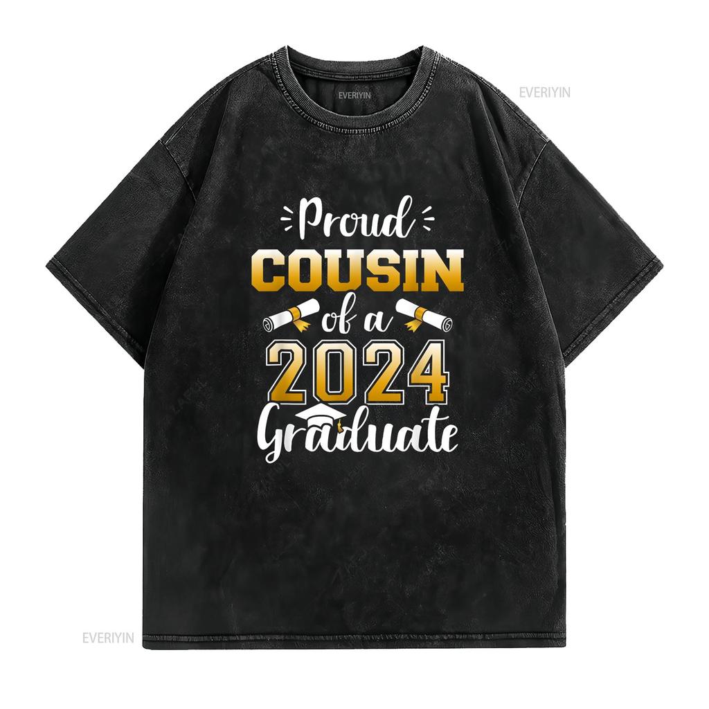 Proud cousin of a class 2024 graduate senior graduation T Shirt vintage Washed Top For Everyday Wear Breathable