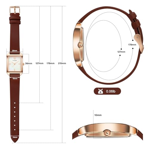 ShunkanSai Women's Analog Quartz Wristwatch with Leather Strap, Slim Fit, Stylish, Waterproof, Square Design, Simple Design, Popular for Casual Fashio