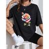 White T-Shirt With Colorful Rose Print For Casual Wear