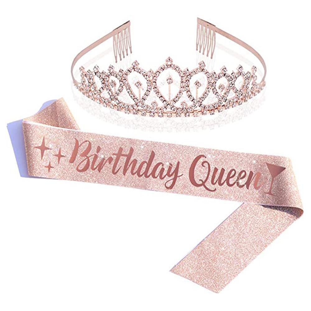 Set de Corona Brillante con Correa para el Hombro y Diadema para Niñas Cumpleañeras