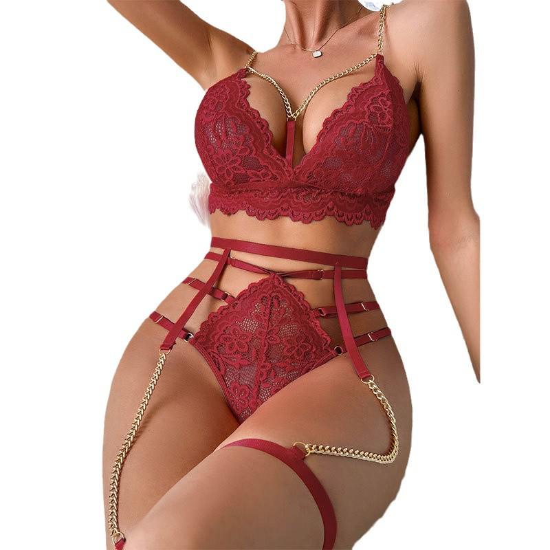 European & American Sexy Women's Lace Mesh Hollow Lingerie Set
