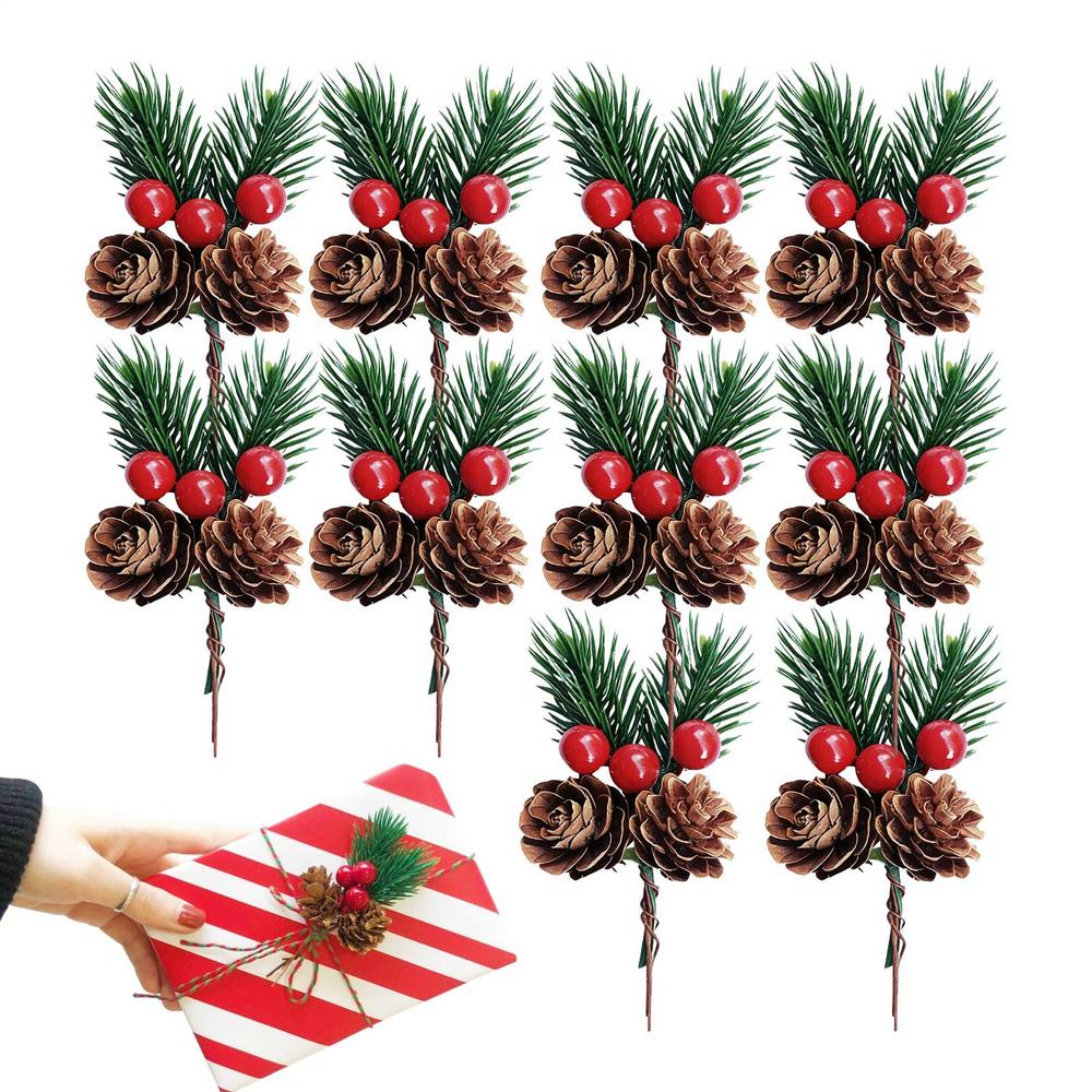

Christmas Tree Decor Picks 10 Pieces Artificial Holiday Stems Decor Christmas Tree Branches For Wedding Setup Greeting Cards червоний