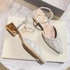 Fashion 2025 Sandals Clear Heels Retro Woman Shoes Med Suit Female Beige Large Size New Original Block Medium Black Spring Low Big Comfo