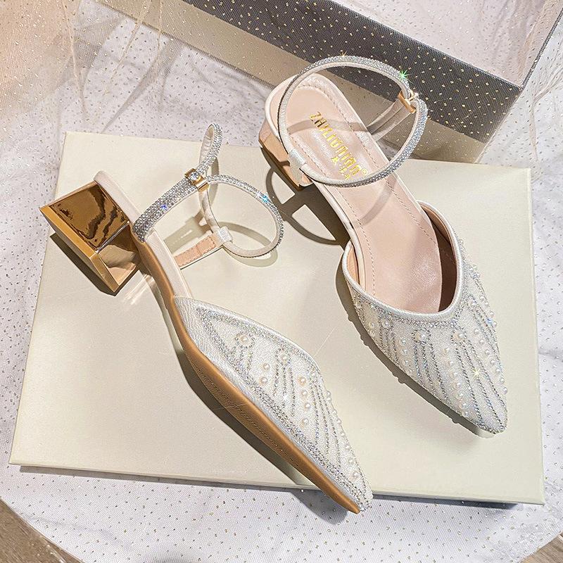 Fashion 2025 Sandals Clear Heels Retro Woman Shoes Med Suit Female Beige Large Size New Original Block Medium Black Spring Low Big Comfo
