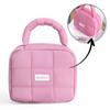 Women's Quilted Cosmetic Bag Case with Handle Pink Organizer Bag