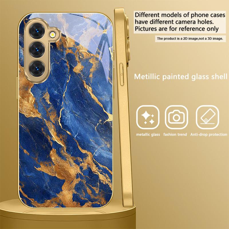 Marble Texture Map For Samsung Galaxy S26 S20 FE S21 S22 S23 Plus S24 Ultra S25 Ultra S21 S25+ S22FE Golden Glass Phone Case
