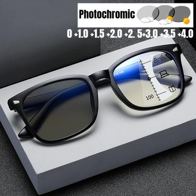 Multifokalne Pochromowe Okulary do Czytania dla Mężczyzn Vintage Zmieniające Kolor Progresywne Okulary na Presbiopię 0 do +4.0