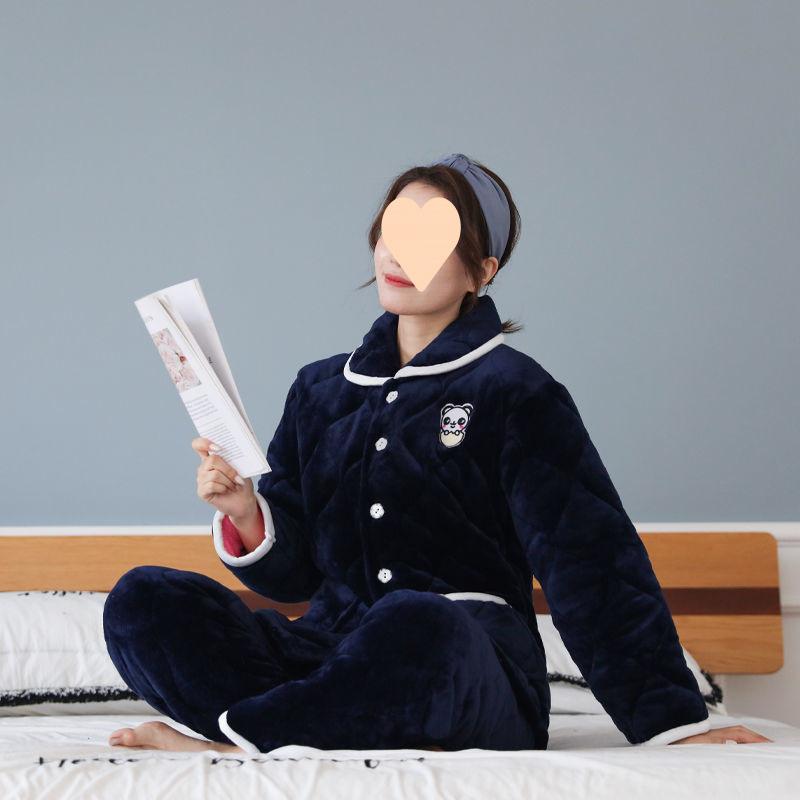 Dámské pyžamo třívrstvé zesílené a roztomilé zimní lze nosit velká velikost teplé polstrované domácí oblečení