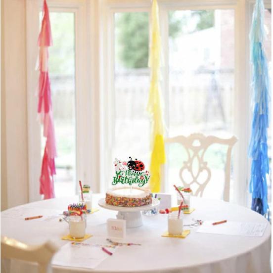 Ladybug Cake Toppers Insect Happy Birthday Decorations, Boys and Girls Birthday Party, Garden Party, Baby Shower, Bug Theme Party Decorations,