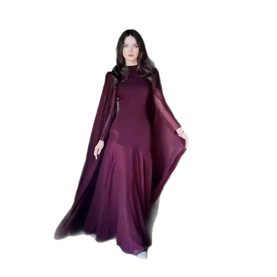 2025 Autumn French Fashion Women's Cloak Sleeve Dress with Cinched Waist and Large Swing Skirt