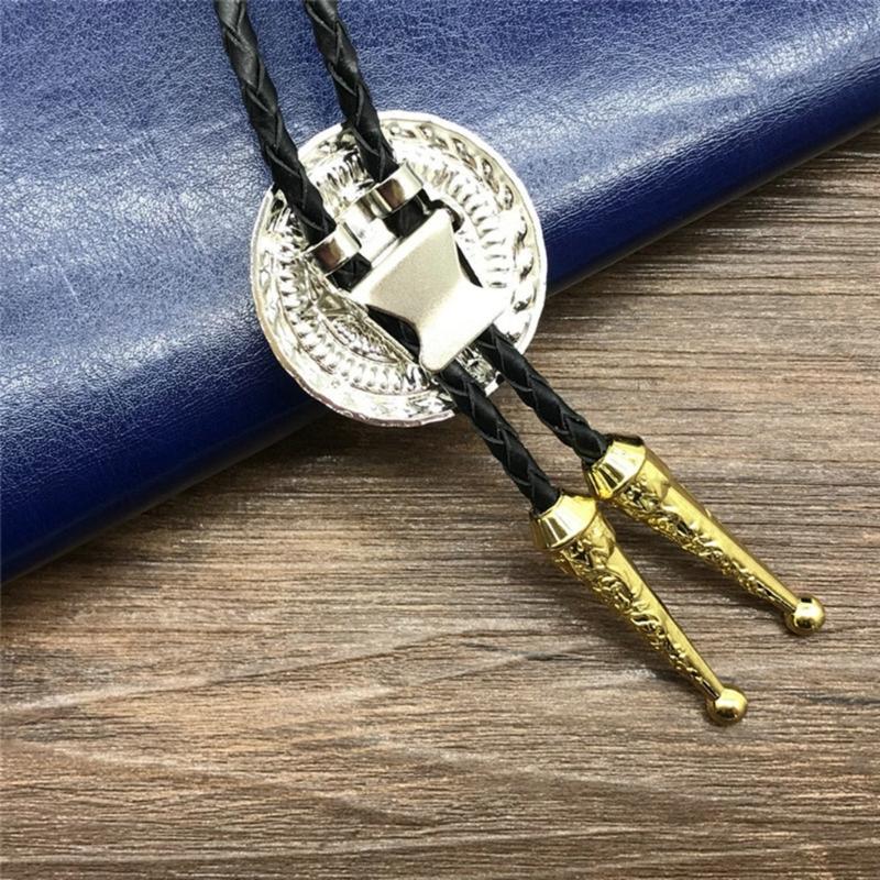 Western Styles Bolo Tie for Men and Women Metal Star Badge Pendant Braided Leather Cord Necktie Music Festivals Necklace