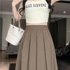 Chic Summer Pleated A-Line Skirt - Plus Size, Age-Reducing, Solid Color, Mid-Length