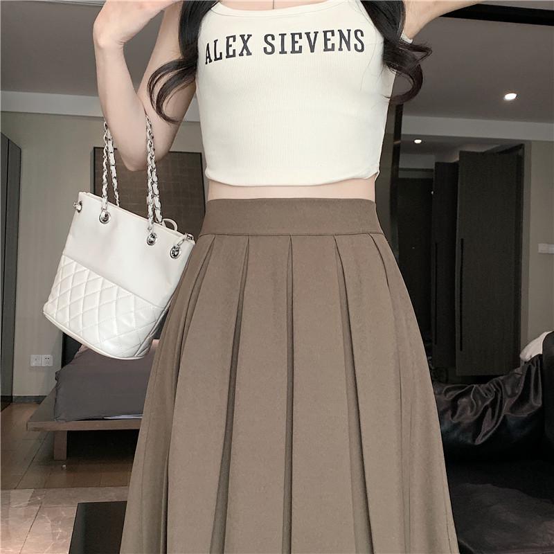 Chic Summer Pleated A-Line Skirt - Plus Size, Age-Reducing, Solid Color, Mid-Length