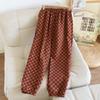 2026 New Spring/Summer Women's Sleeper Pants 100% Cotton Gauze Jacquard Retro Color Knitted Pants Loose Closure Home Pants