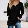 Yousheng Women Tunic Sweater V-Neck Long Sleeve Solid Color Ribbed Casual Tops Slim Fit Knitted Loose Fit Fall Tops
