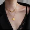 Women's Elegant Double-Layer Coin Chain Necklace, European American Retro Style, 18K Gold-Plated Titanium Steel Clavicle Jewelry