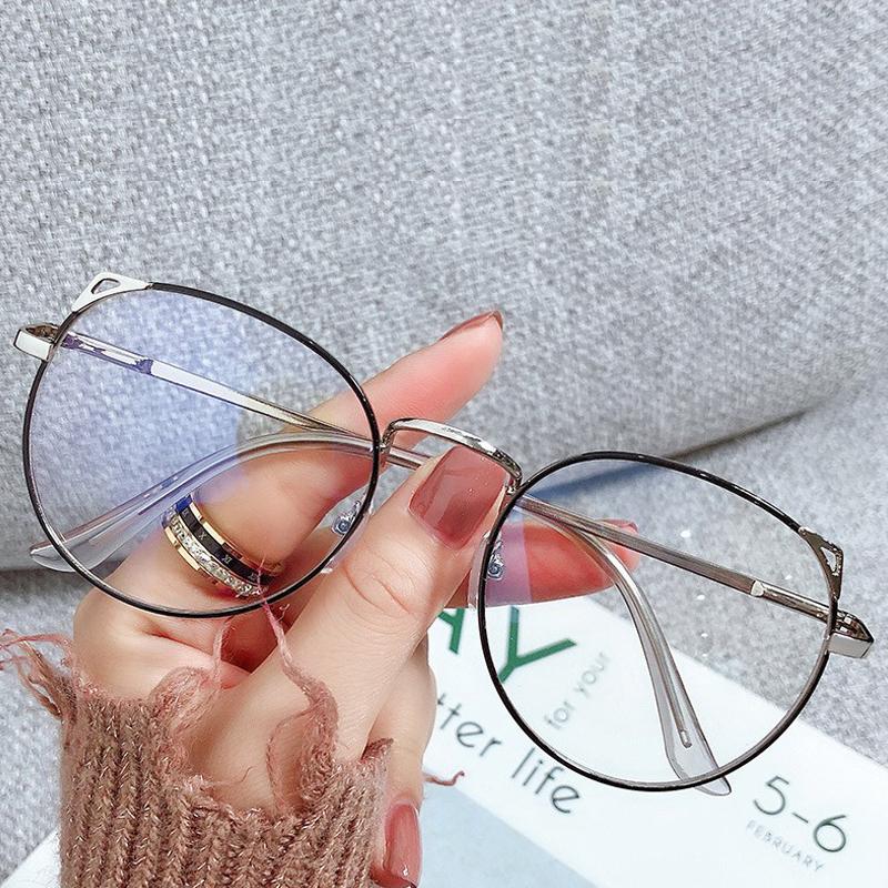 Anti Blue Light Myopia Glasses Women Oversized Polygon Computer Eye Glasses Girls Cute Cat Eye Metal Frame Eyeglasses 0 To -600
