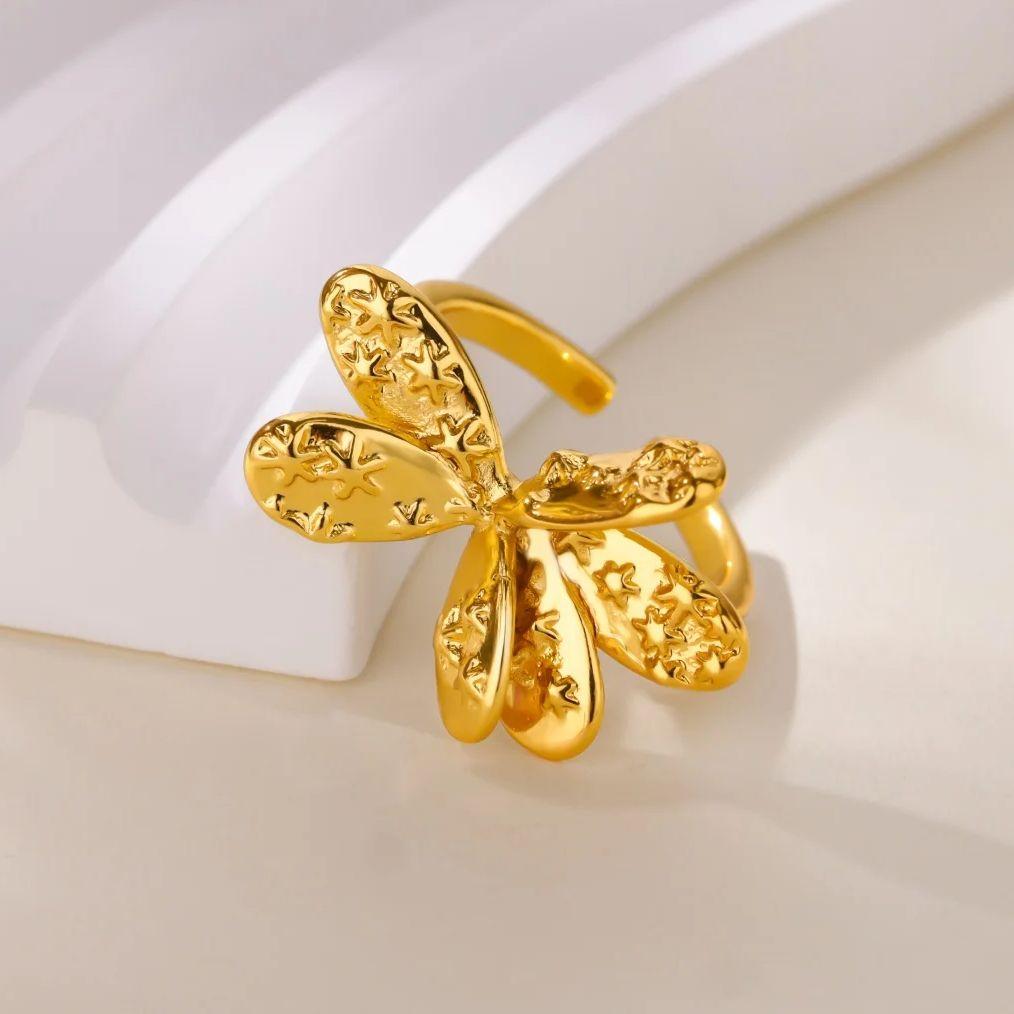 Dainty Four Leaf Clover Butterfly Stainless Steel Rings Gold Color Anti Fading Ring for Women Jewelry Wedding Accessories Gifts