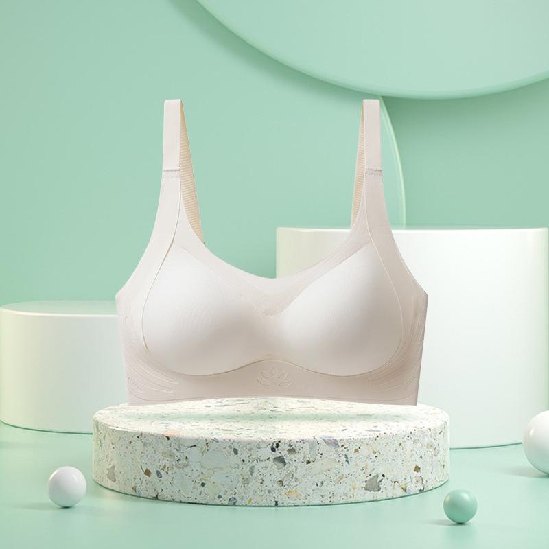 Traceless underwear women's small breasts gather and show large upper support jelly strip D soft support one-piece fixed cup bra