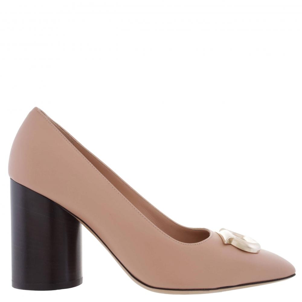 Salvatore Ferragamo Pania Pump With Bejeweled Gancini Ornament Bone