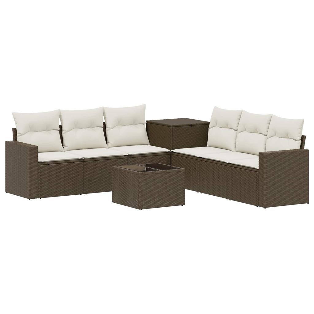 Sofa Set 8 Pieces Brown and Cream White Poly Rattan and Steel