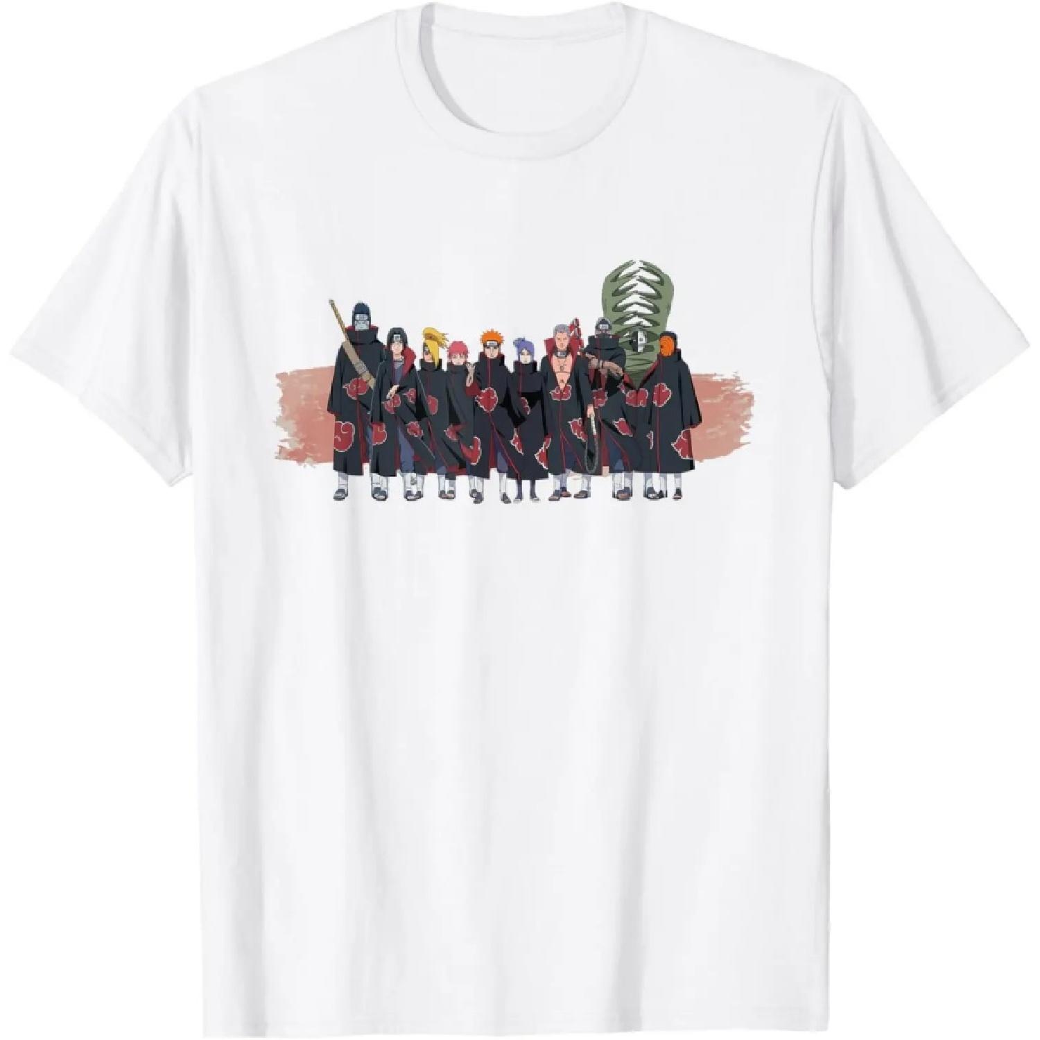 Original MINISO Naruto Shippuden Retro Akatsuki Group Front And Back Anime T-Shirt XXXXXL белый