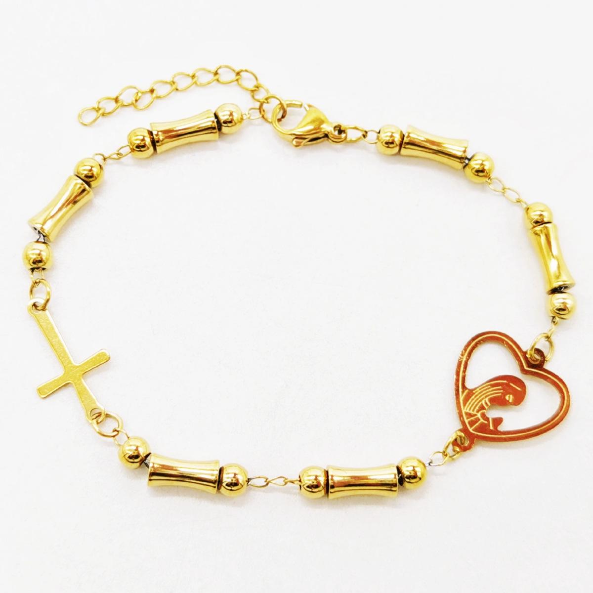 

Women s Gold Bamboo Bead & Cross Guardian Bracelet Stainless Steel
