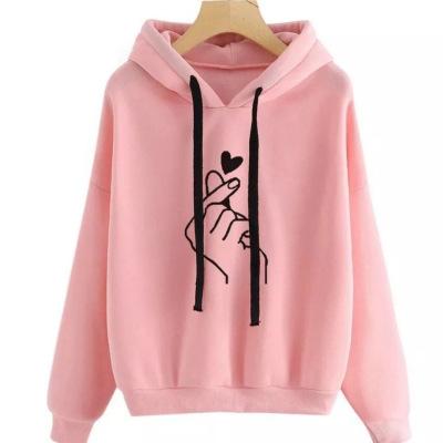 2021 autumn and winter new large-size women's clothing European and American loose casual printing than heart printing hooded women's sweater trend