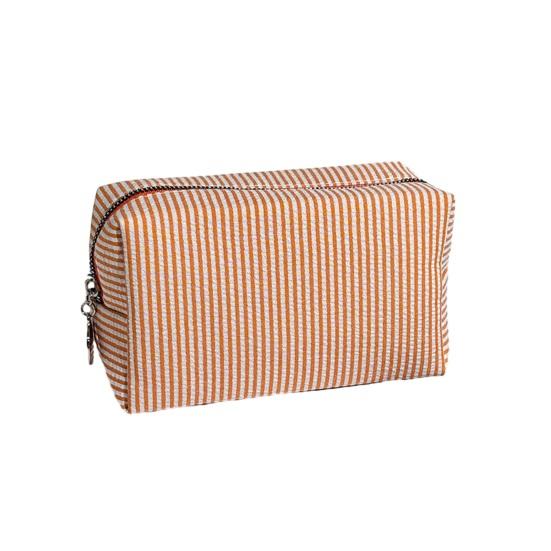 Striped Cosmetic Bag Travel Makeup Pouch Portable Makeup Bag Zippered Toiletry Bag for Women Makeup Brushes оранжевый