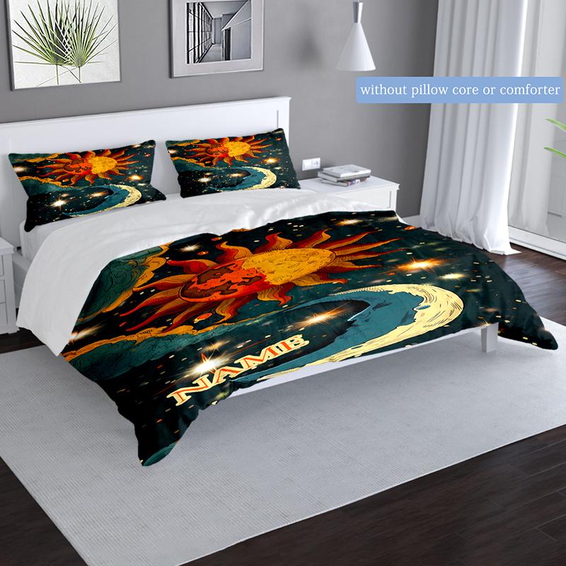 Sun And Moon In The Sky Duvet Cover Soft Bedding Set For Bedroomdorm Personalized Name Threepiece Set 1 Duvet Cover And 2 Pillowcases Perfect Gift For