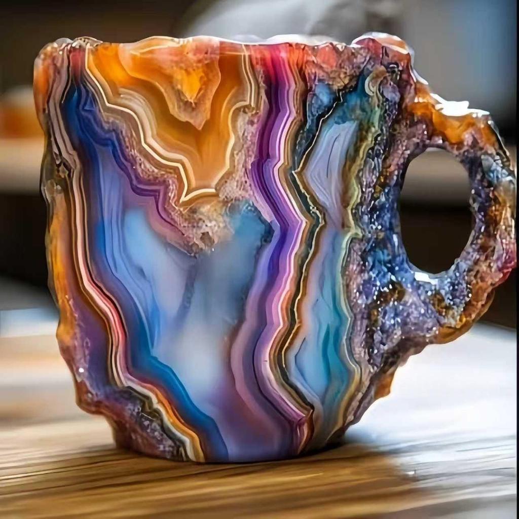 Crystal Resin Coffee Mug, Artistic Kiln-Fired Texture