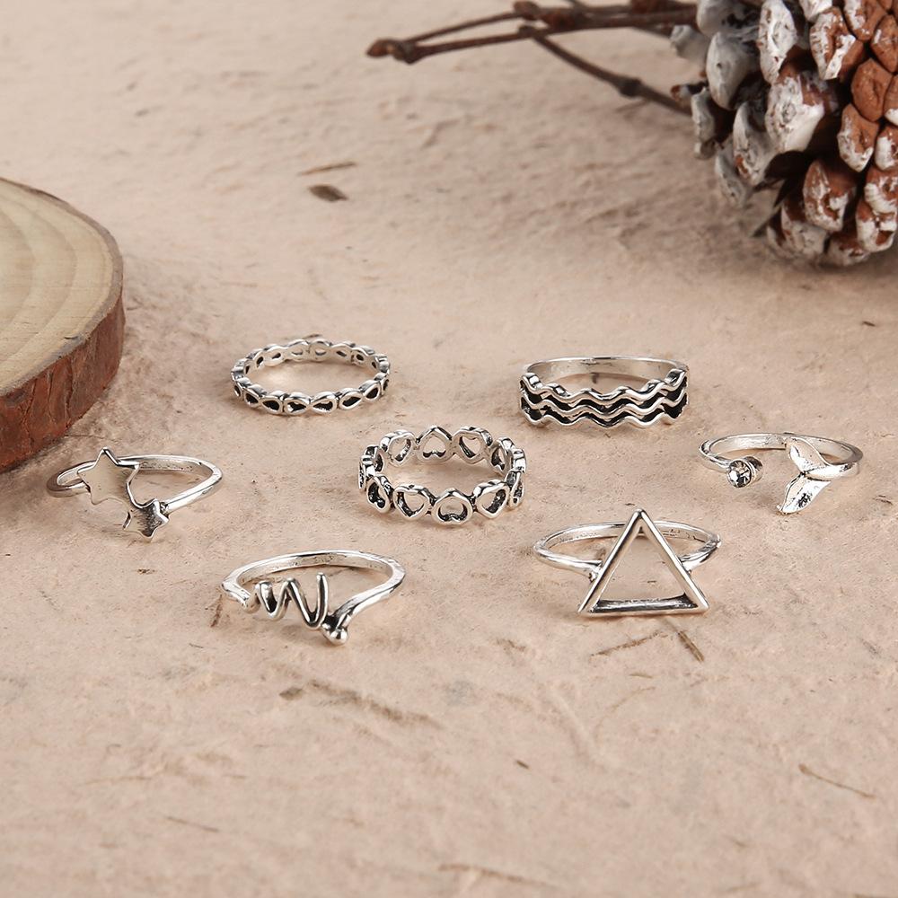 Star Wave Fish Tail Diamond Ring Geometric Triangle Ring Open Hollow Jewelry