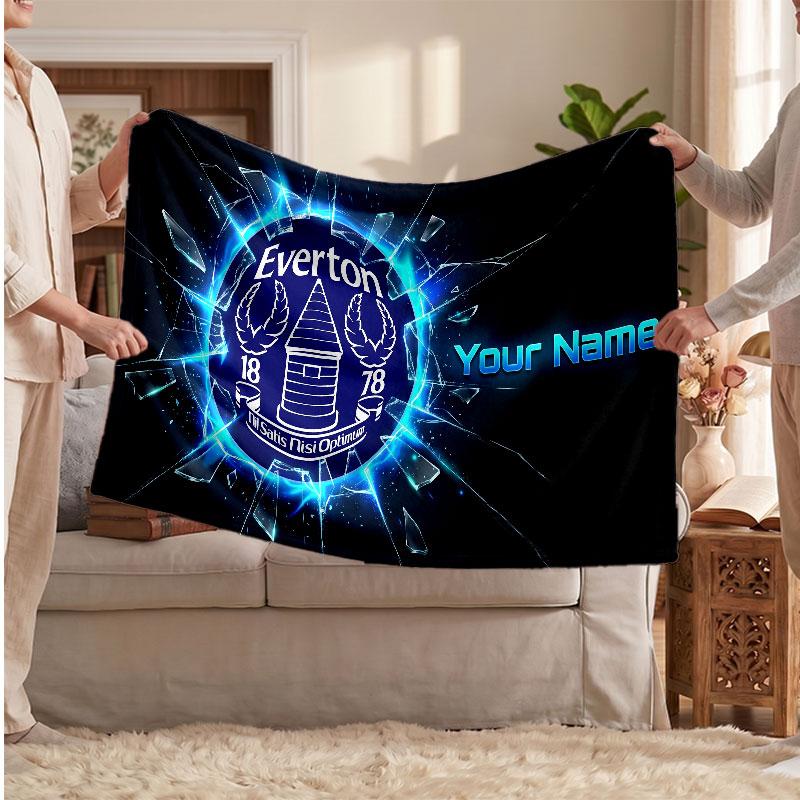 Everton FC Personalisierte Fleecedecke Mit Fußballlogo, Individueller Name Text Weich Warm Home Überwurfdecke