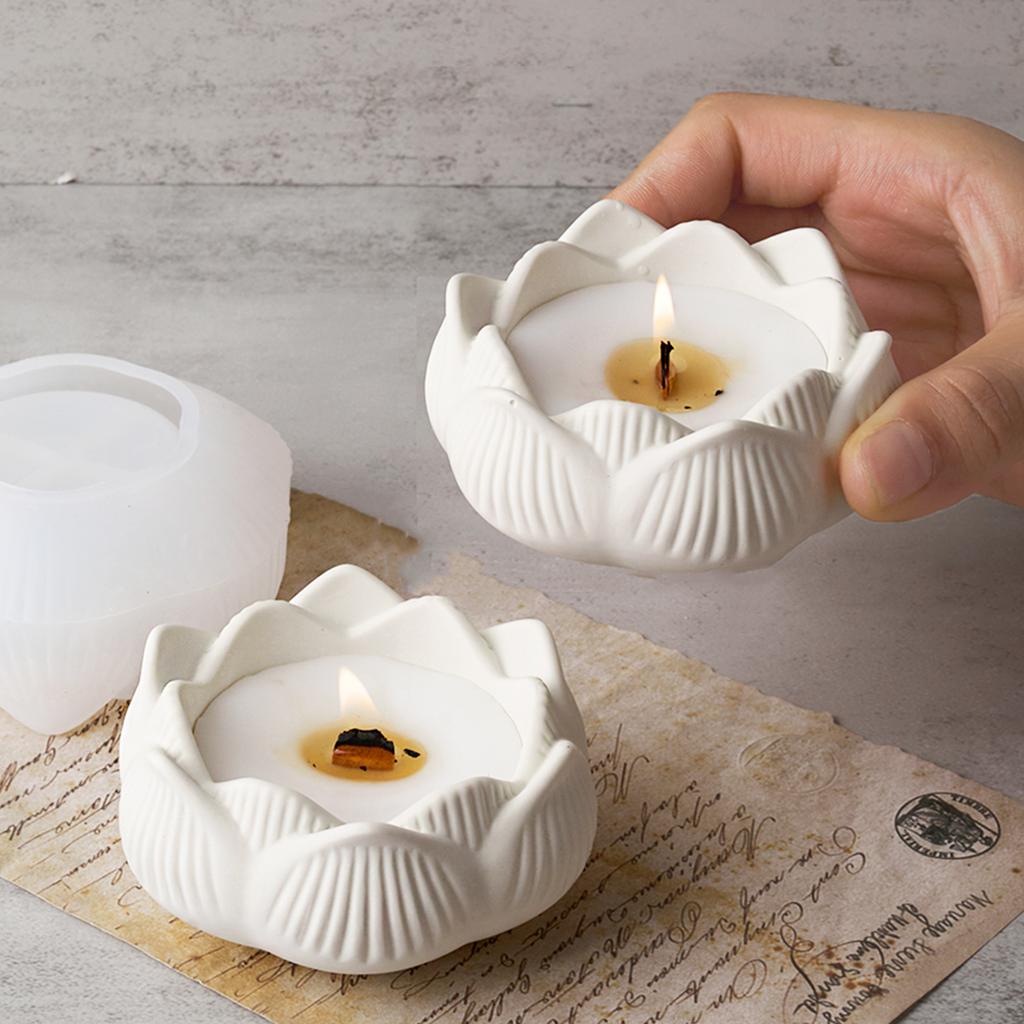 Lotus Shape Candle Holder Plaster Mold Lotus Candle Cup Vessel Cement Mold Terrazzo Silicone Mold Succulent Pot Molds Craft Gift