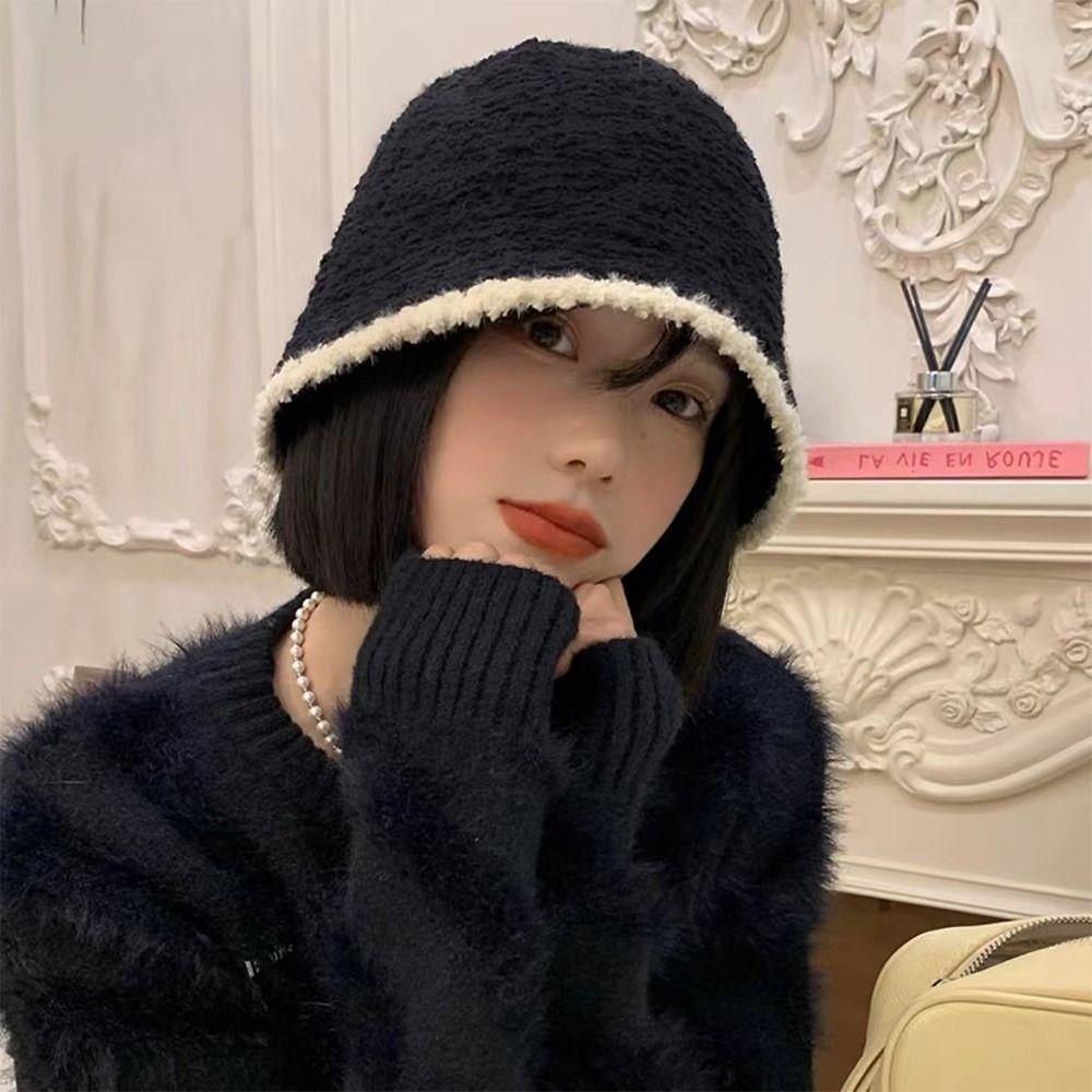 Women Fashion Handmade Elastic Soft Thick Warm Knitted Hat Fisherman Hat Bucket Cap