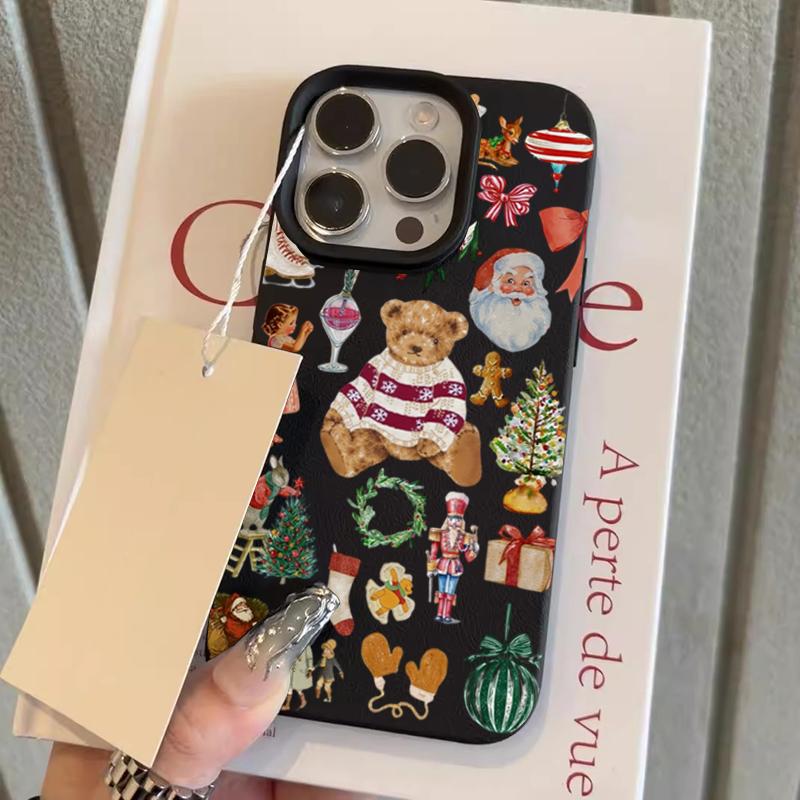 Cartoon Bear Christmas Pattern Phone Case For iPhone 17 17 Air 16 15 14 13 12 11 Pro Max 16E 15 14 Plus X XR XS Protection Cover