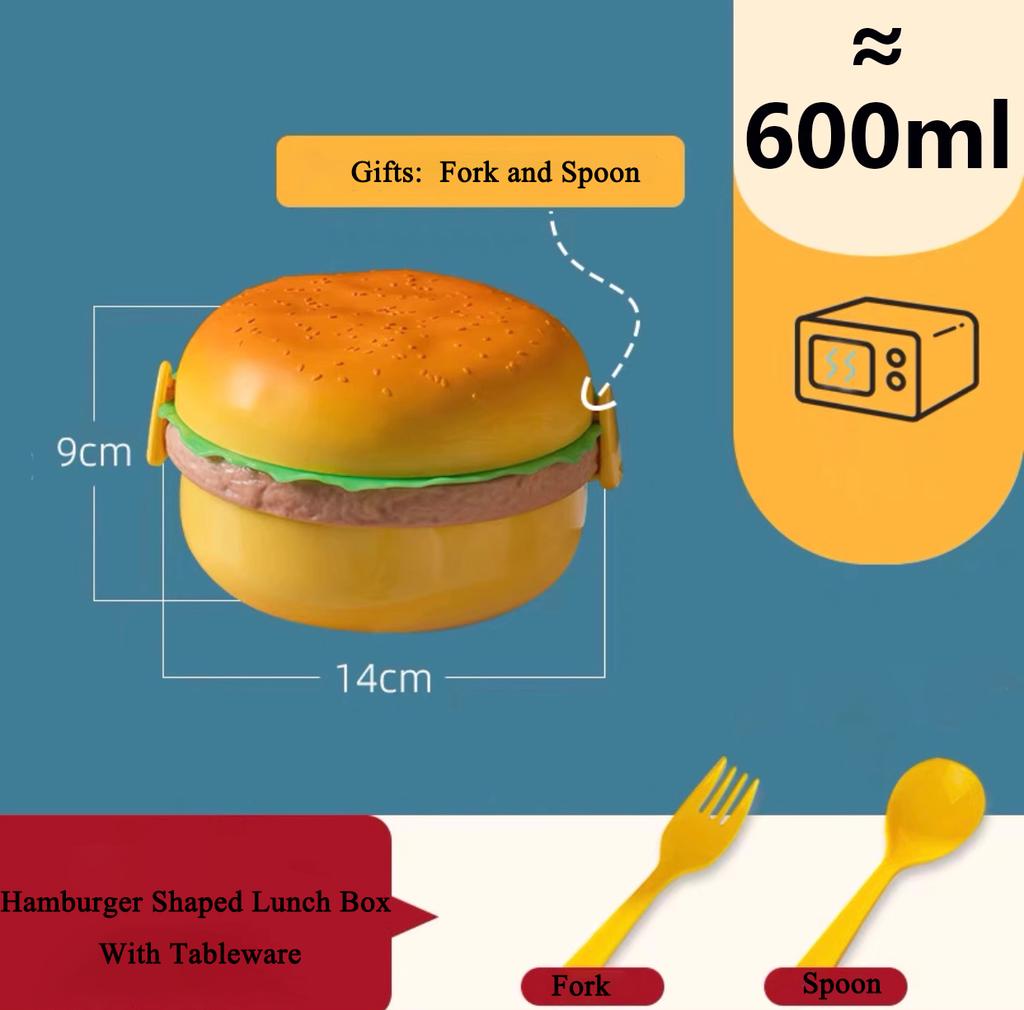 Hamburger Lunch Box Double Tier Cute Burger Bento Box Microwave Children School Meal Food Container Fork Tableware Set Gifts
