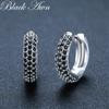 Black Awn Classic Black Stone Jewelry Hoop Earrings for Women